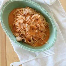 パプリカとトマトとくるみのパスタ