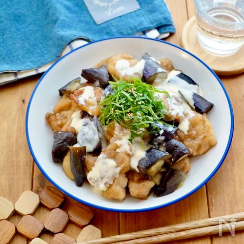 鶏肉と茄子の甘酢マヨ照り焼き