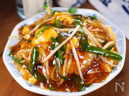 行列のできる中華屋さんの😋もやしニラ玉あんかけ🤩💖工程5