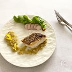 鯛のソテー。焼きなすのソース添え