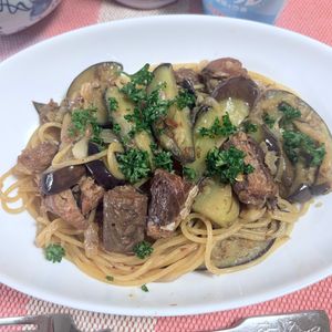 ゆっこの作ってみた!投稿(めちゃうま♡『鯖と茄子の和風パスタ』鯖缶で簡単すぐ完成‼︎)