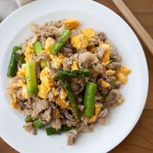 『豚とアスパラと卵のコクうま炒め』＃お弁当おかず