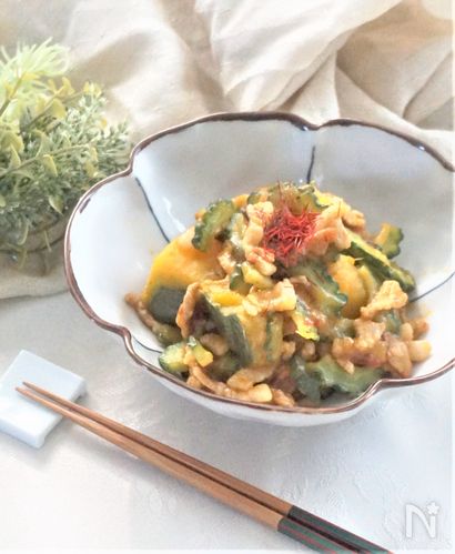 南瓜とゴーヤと豚バラ肉の麻婆煮