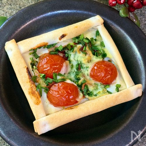パリッと簡単【春巻きの皮ピザ】彩り野菜でおしゃれ朝ごはん♡