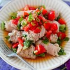 レンジ5分で簡単♪レタスの豚肉巻き〜トマトポン酢だれ〜