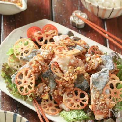 カリカリ♡サバれんこんのしょうが香味だれ【#揚げない】