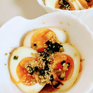 ゆみの作ってみた!投稿(【やみつき味付たまご】これだけでご飯もお酒もいける!!)