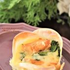餃子の皮で作る「鮭と菜花のキッシュ」ほうれん草でも♪