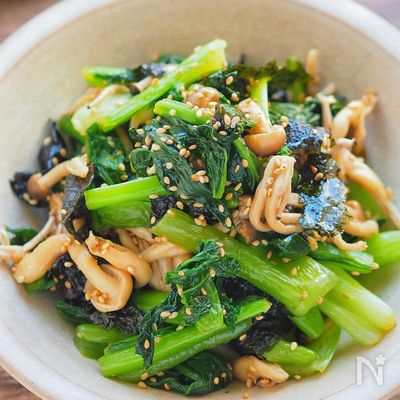 「小松菜としめじの海苔ナムル」作り置きしたい愛され副菜