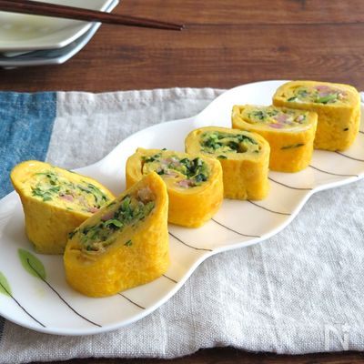 【卵焼き】お弁当の彩りに!豆苗とベーコン