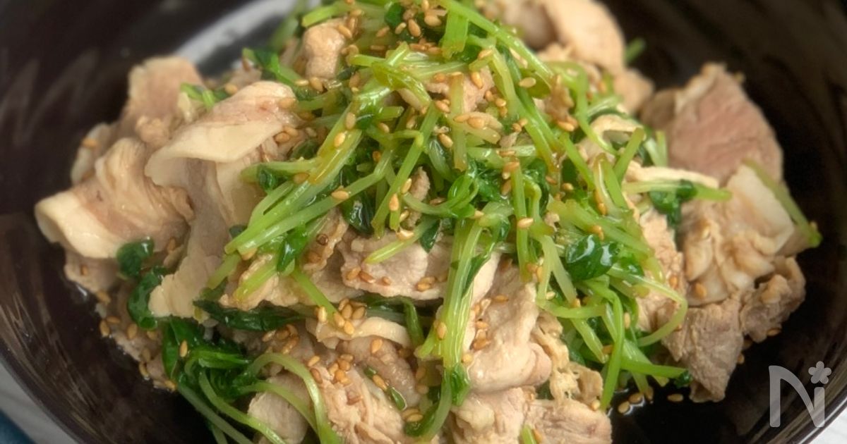 豆苗と豚しゃぶのオリーブじょうゆ和え