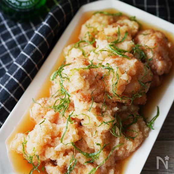 お酒もご飯もすすむ！「甘辛チキン竜田のおろしぽん酢浸し」