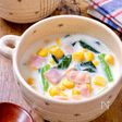 【小松菜ベーコンのコーンチャウダー】つぶつぶコーンが美味♡
