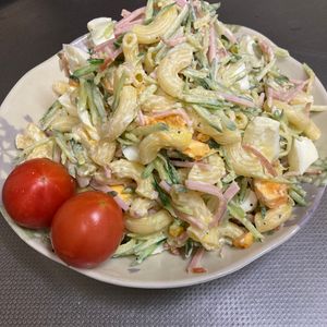 そら・ゆずの作ってみた!投稿(細切りハムと胡瓜のしっとり マカロニサラダ)