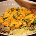ウニ卵乗せ野菜炒め