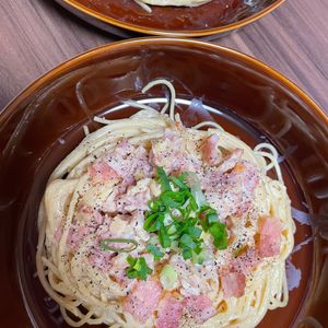 あき♡の作ってみた!投稿(最高に美味しい☆ガーリックと小ネギのカルボナーラ)