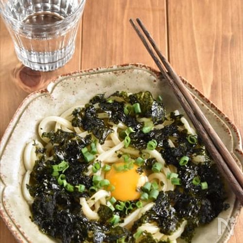 【韓国のりたっぷり!釜玉うどん】レンジで簡単！