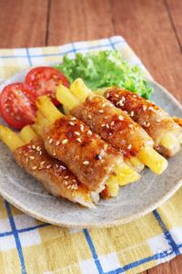 冷凍ポテトで♪【肉巻きポテトの照り焼き】お弁当にも◎