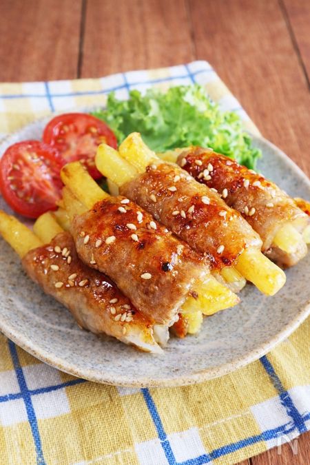 肉巻きポテトの照り焼き