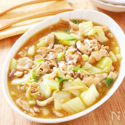 【生姜香る♪豚こまと白菜のあんかけ】ワンパンで簡単!