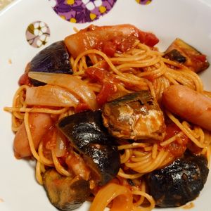 viviの作ってみた!投稿(サバ缶とトマト缶で簡単♡鯖となすのワンパンボロネーゼ風パスタ)
