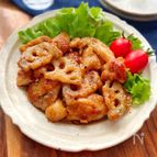 れんこんと鶏肉の麺つゆバター