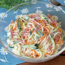 家族で取り合いになる美味しさ！「きゅうりとハムの素麺サラダ」