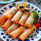 ちぢみほうれん草のチーズ春巻き♩生ハムの塩気がアクセント
