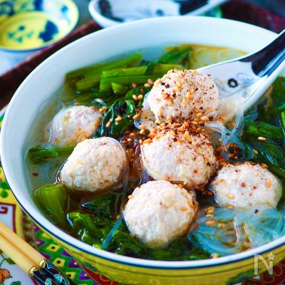 【春雨別ゆでなし】鶏団子とほうれん草のボリューム満点スープ