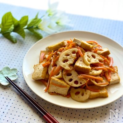 麺つゆで簡単＊れんこんと厚揚げとにんじんのきんぴら