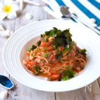 ひんやりさっぱり！海老と梅昆布めんたいの冷製パスタ
