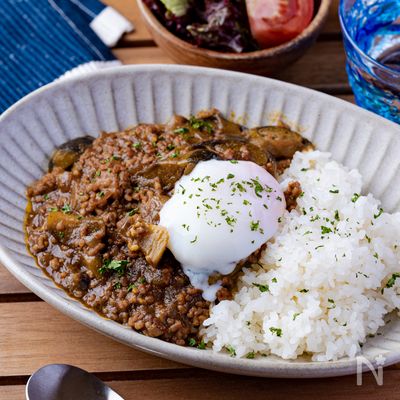 レンジで簡単﻿ナスのキーマカレー﻿