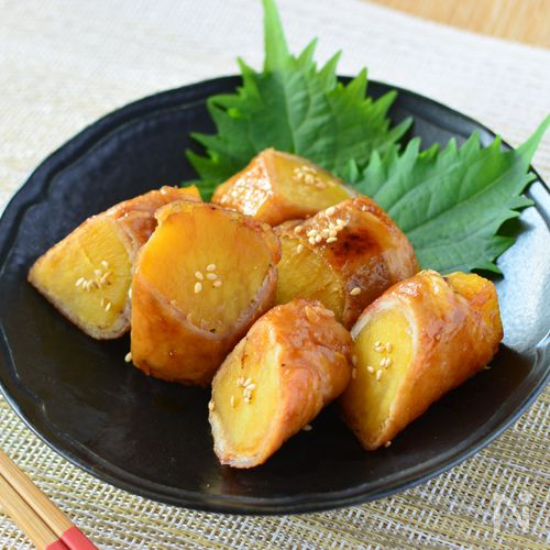 ねっとり焼き芋を使って簡単肉巻き♪冷めても美味しいお弁当に◎
