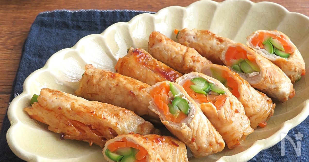 ごはんがすすむ◎アスパラガスとにんじんの豚巻きXO醤炒め