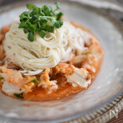 冷製ピリ辛キムチスープそうめん
