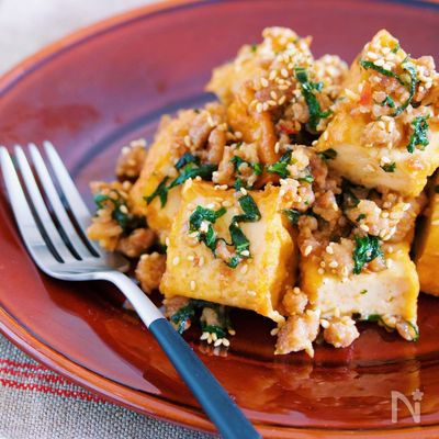 【コスパ◎】『スタミナ系♡厚揚げとひき肉の大葉味噌ソテー』