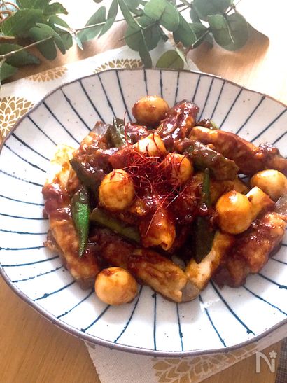 娘も大好きヘルシー肉巻き♡こんにゃく肉巻きにんにく味噌炒め煮