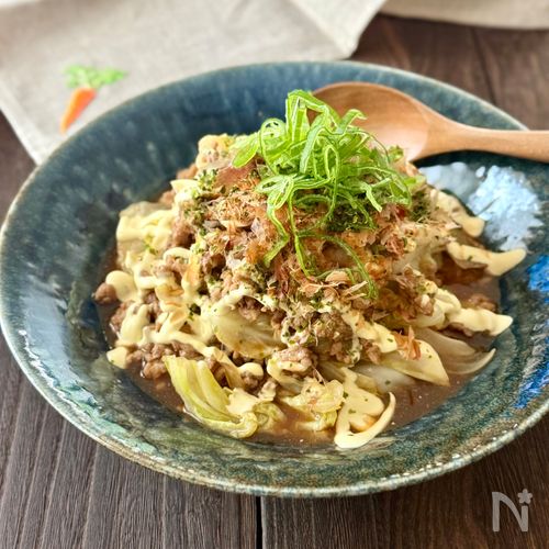 簡単、ヘルシー《ザク切りキャベツとひき肉のお好み焼き風炒め》