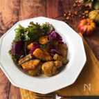 『ハロウィン♡』鶏と秋野菜のハニーマスタード炒め