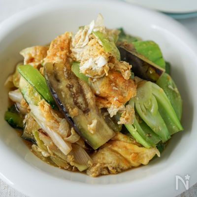 茄子と青梗菜の中華風卵とじ【ヘルシー主菜】