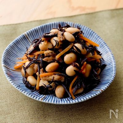【めんつゆで簡単♪ひじきと大豆の煮物】和食の定番副菜