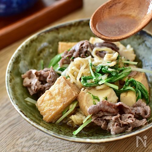 ［腸活にも◎牛こまと厚揚げの旨煮］さっと煮るだけ！