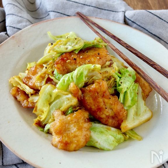 しっとり鶏むね肉とキャベツのカレー炒め