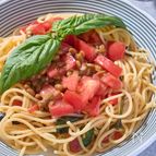 【納豆とトマトのバジルパスタ】納豆を美味しくさっぱりと！