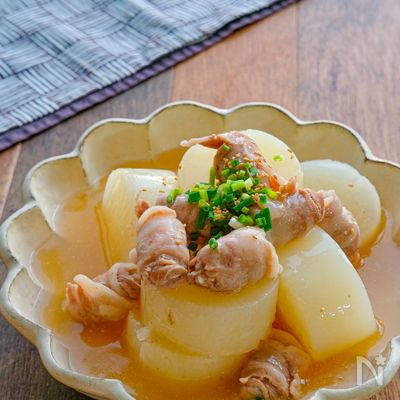 大根とくるくる豚バラの旨だし煮【下茹で無し♪】