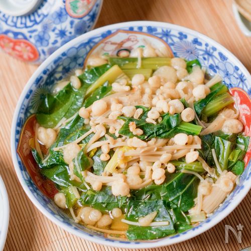 【小松菜とえのきだけの煮びたし】天つゆ風味♪