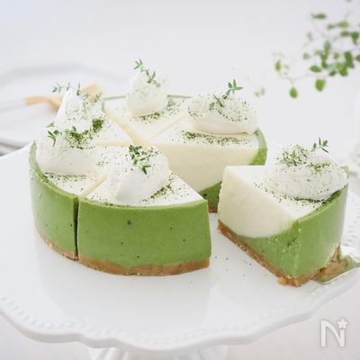 火を使わず‼︎【混ぜて・冷やすだけ】抹茶豆腐レアチーズケーキ
