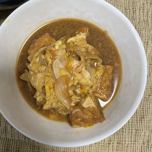 yの作ってみた!投稿(ヘルシーだけどボリューム満点♡かつとじならぬ！厚揚げの卵とじ)