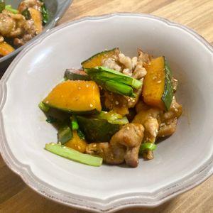 ゆかりの作ってみた!投稿(かぼちゃと豚こま《甘辛♡ごま照り焼き》)