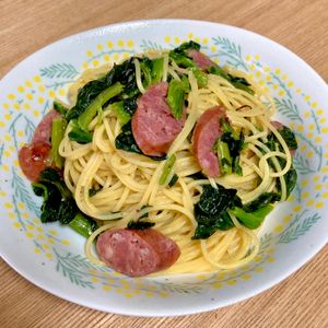 1219076の作ってみた!投稿(お家で本格!『ウインナーとほうれん草のペペロンチーノ』)